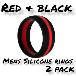 Mens Red Black Striped Silicone Rings Pack Size 9